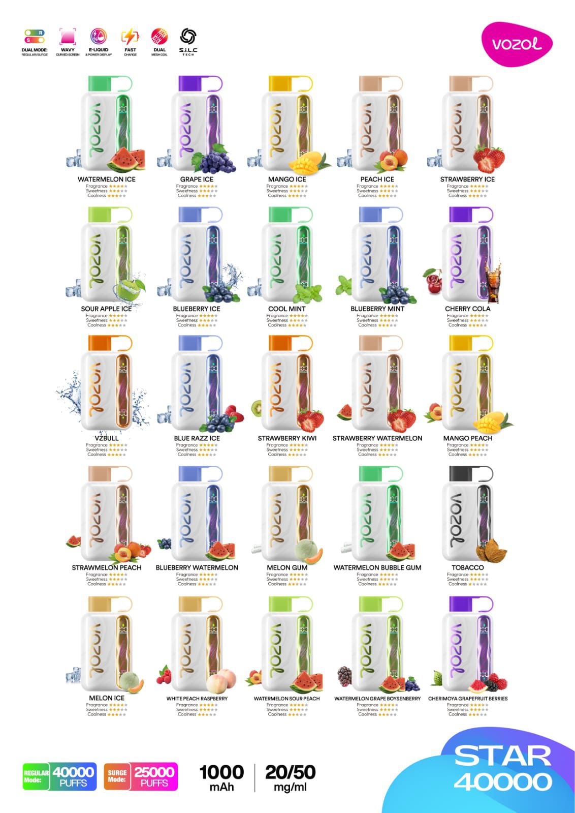 Vozol Star 40000 Puffs 50mg Disposable Vape In UAE