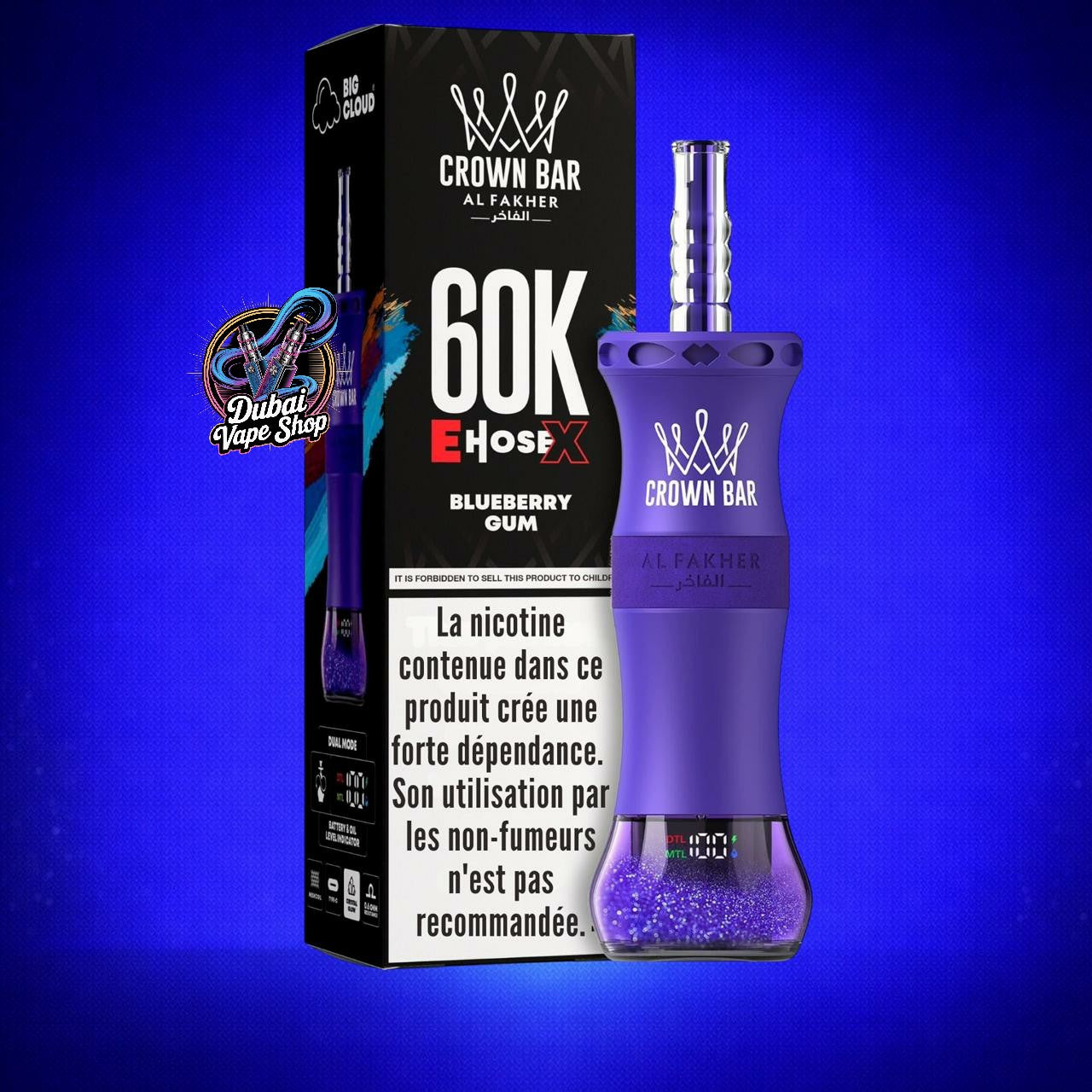 Al Fakher E Hose X 60000 Puffs Crown Bar Hookah Disposable Vape In DUBAI