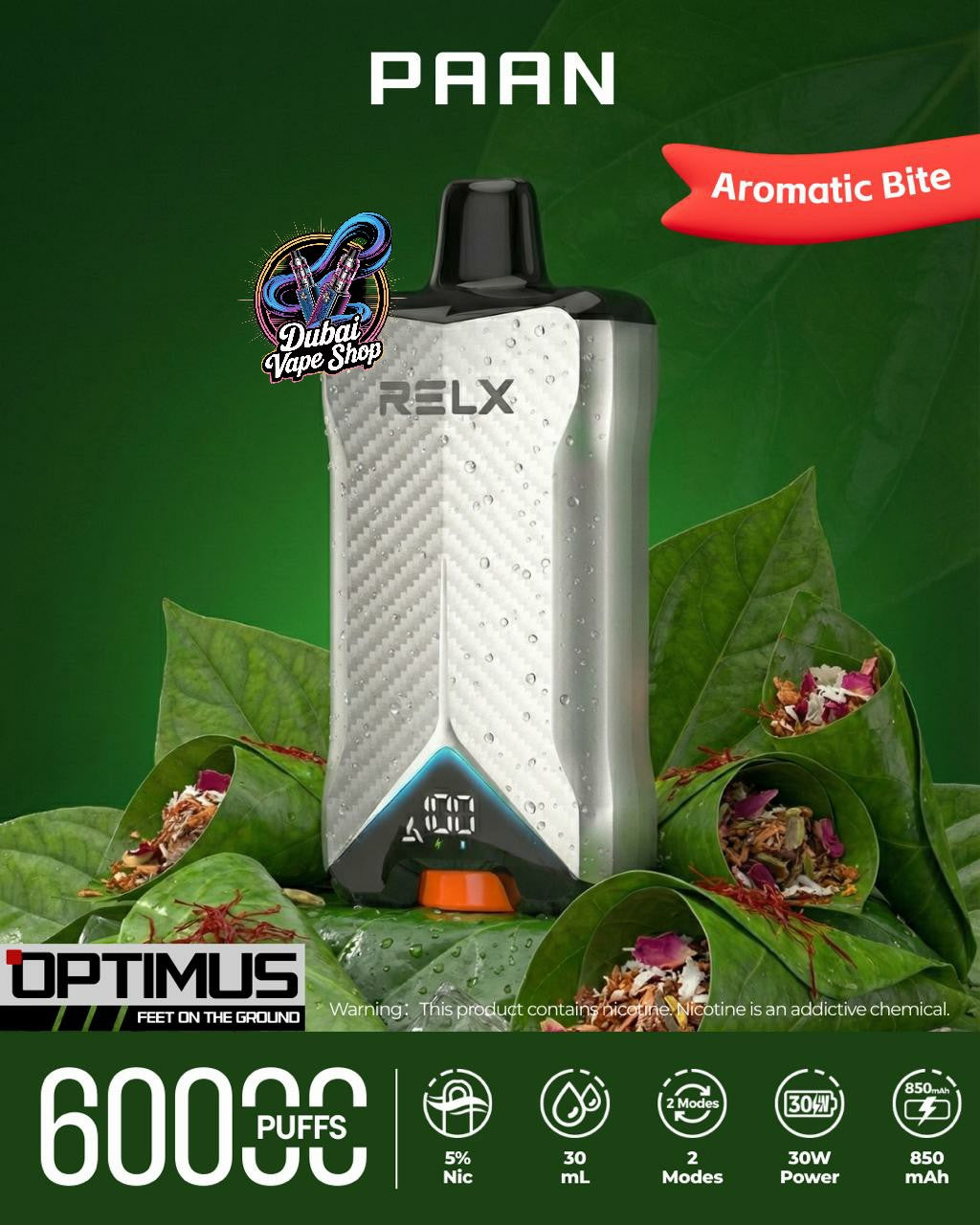 RELX Optimus 60000 Puffs Disposable Vape 50mg in UAE