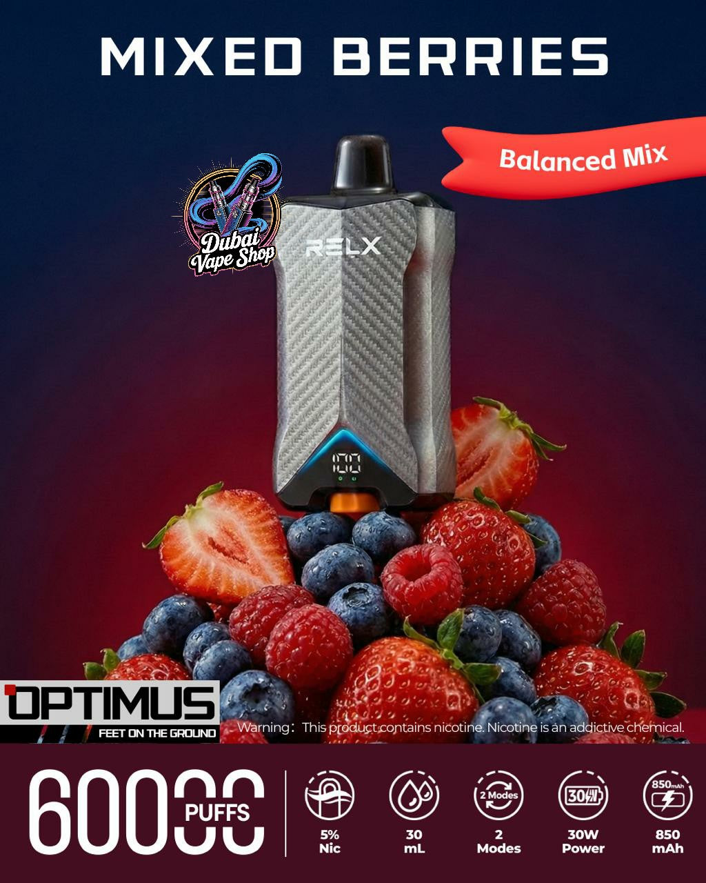 RELX Optimus 60000 Puffs Disposable Vape 50mg in UAE